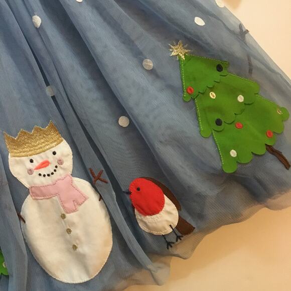 Mini Boden blue velvet snowman dress - Picture 5 of 8